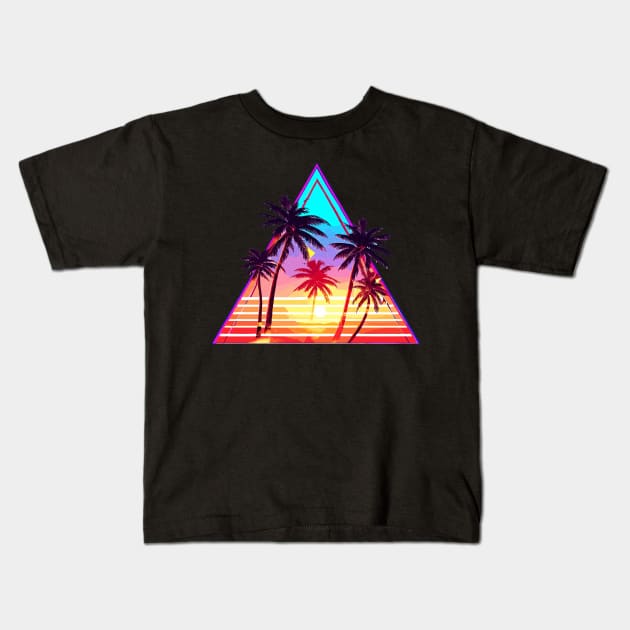 Vaporwave palm beach triangle logo Kids T-Shirt by TomFrontierArt